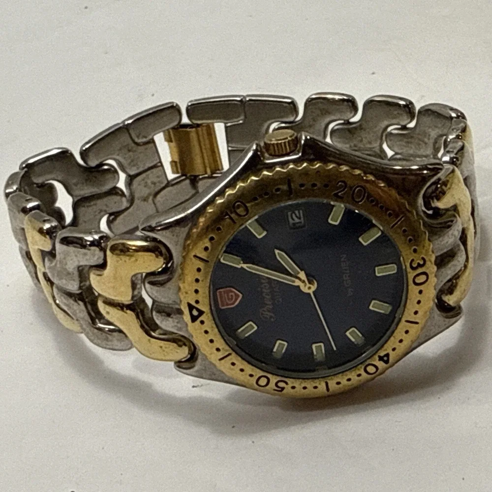 Vintage Gruen Precision Men's Watch Two Tone‎ Gold Silver-Blue Face-Not Tested